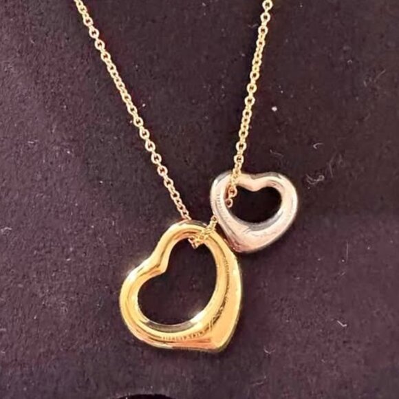 Tiffany & Co. Elsa Peretti 18k Silver Double Open Heart Pendant Necklace 16" - Picture 2 of 7